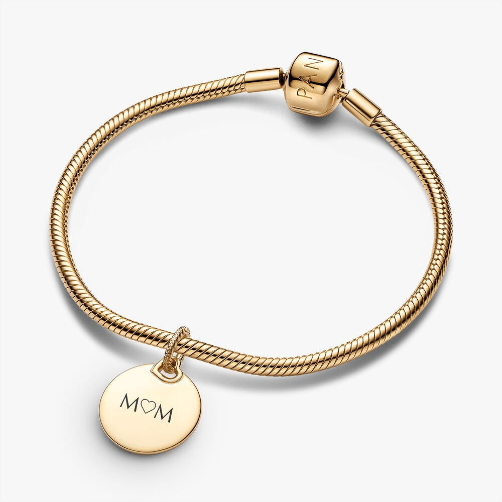 Engravable Round Tag Dangle Charm Bracelet Set