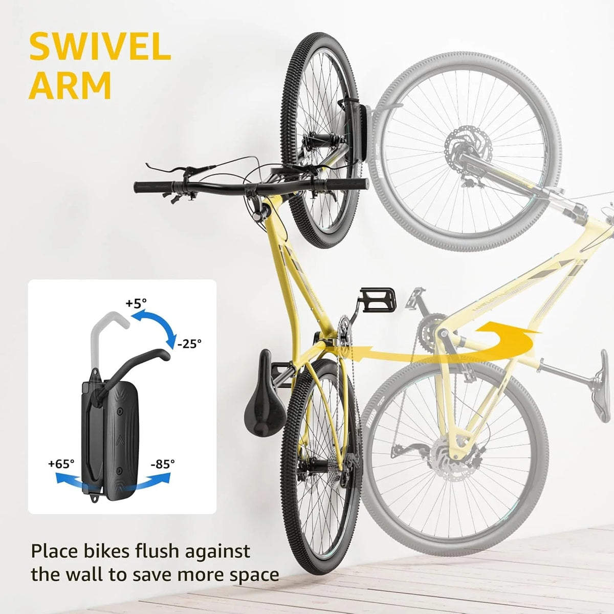 2-Pack Swivel Bike Wall Mount - Holds Up To 66 lbs