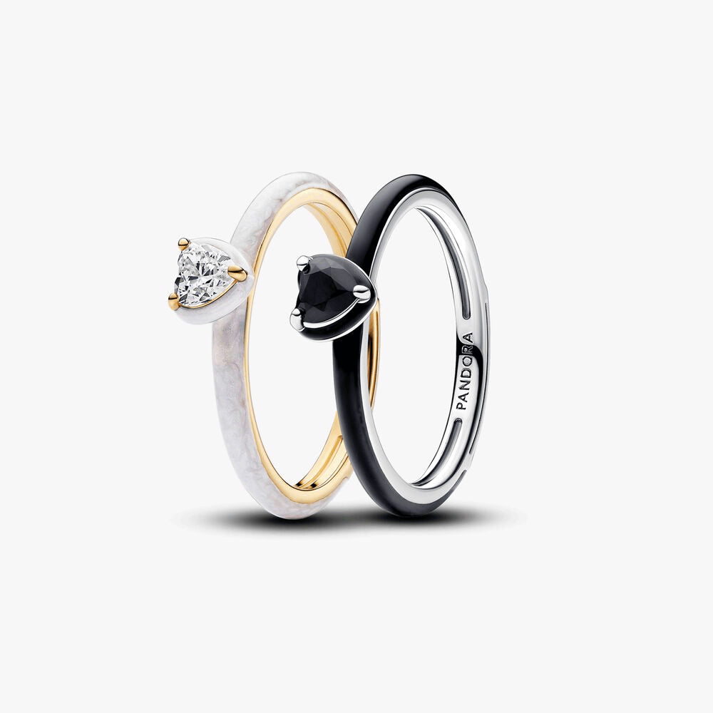 Black & White Chakra Heart Rings Set