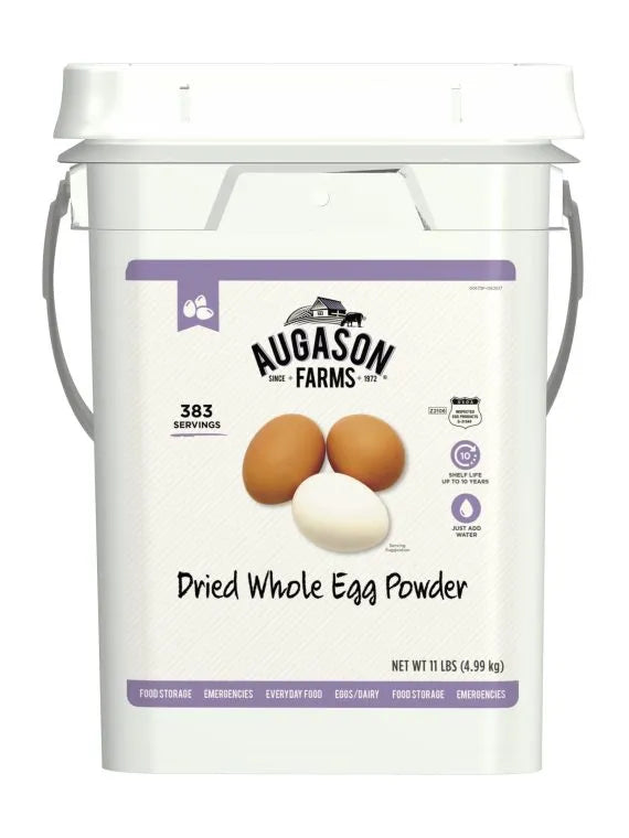 Augason Farms Dried Whole Egg Powder Emergency Food Supply, 11 Pound 4-Gallon Pail, 383 Servings