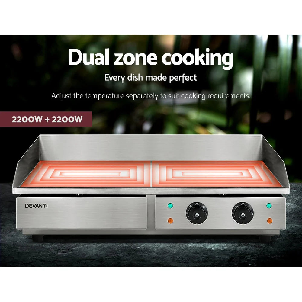 Devanti Commercial Electric Griddle BBQ Grill Plate, 73cm, 4400W, Silver