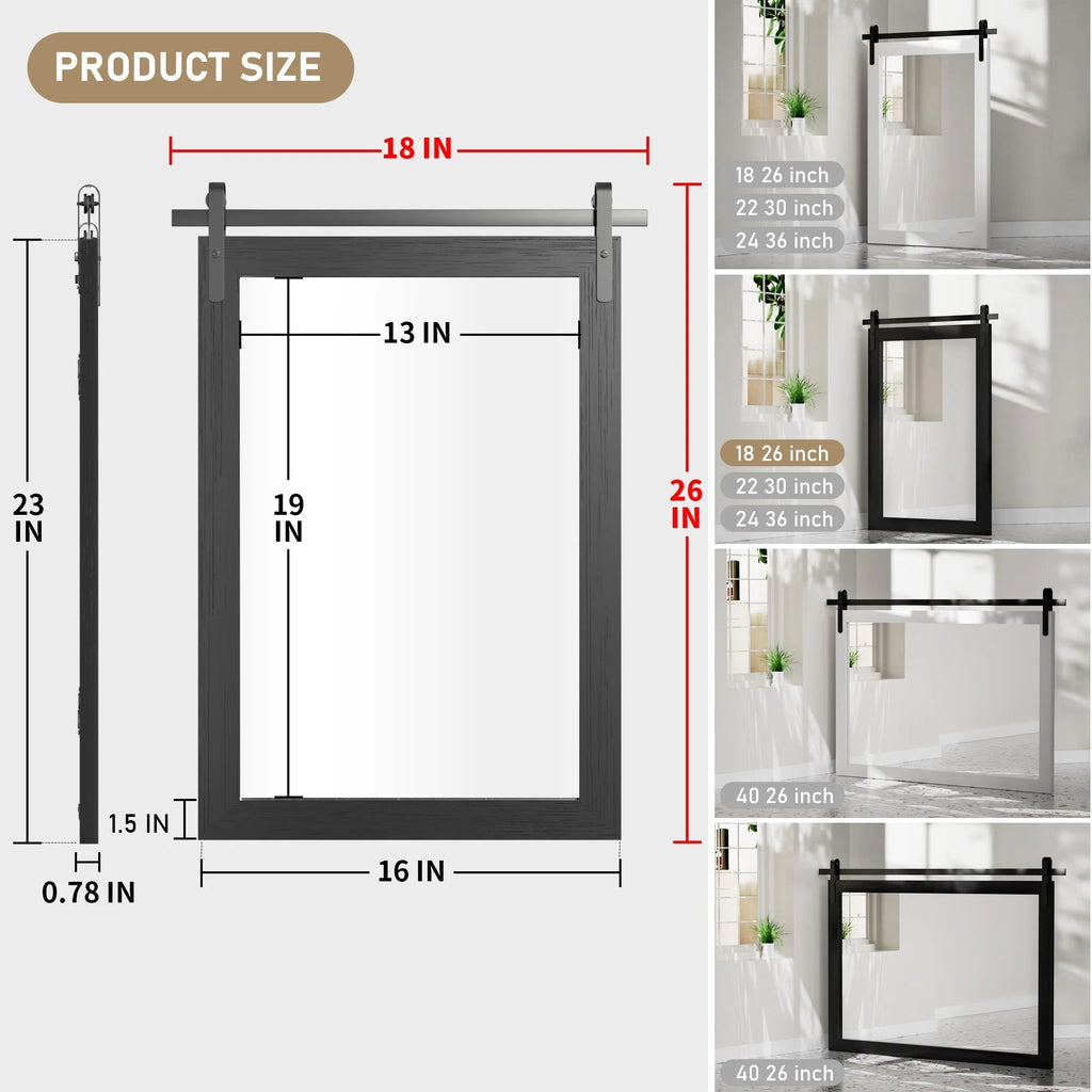Rectangular Wall Mirror With Wood Frame, 18 x 26 in, 22 x 30 in, 24 x 36 in, or 40 x 26 in - Multiple Sizes