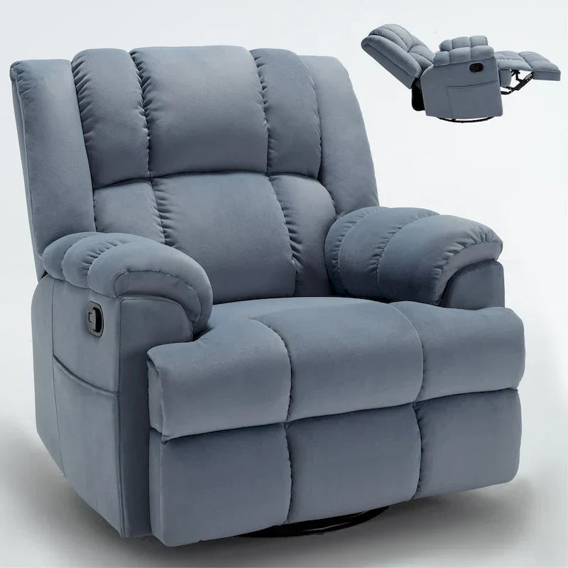 Lazy Boy Oversized Fabric Swivel Rocking Manual Recliner Chair, 37.8L*38.2W*41H, 155 Degrees