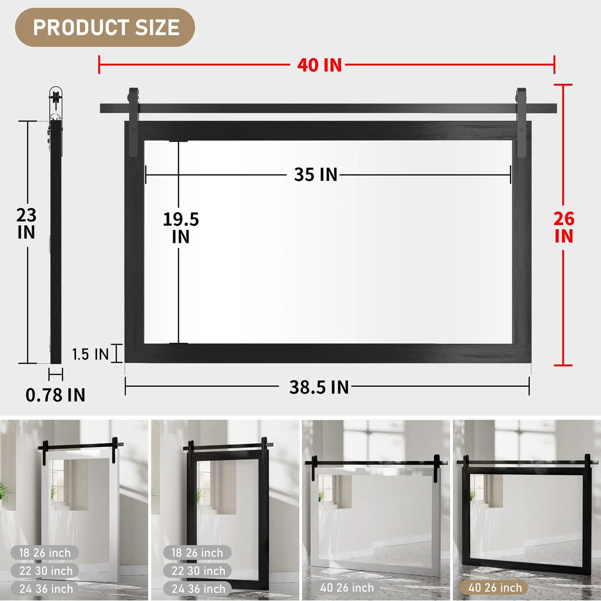 Rectangular Wall Mirror With Wood Frame, 18 x 26 in, 22 x 30 in, 24 x 36 in, or 40 x 26 in - Multiple Sizes