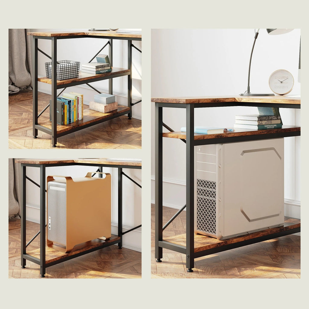 Small L-Shaped Computer Desk With Reversible Storage Shelves - 55-Inch / 47-Inch