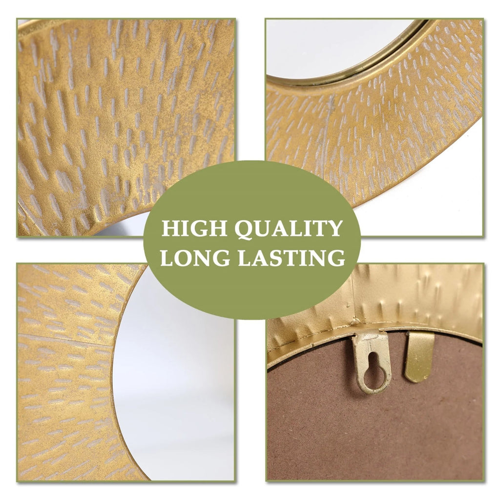 3-Piece Gold Metal Round Wall Mirror Set - 22.25" x 2.36", 19.7" x 2.25", 15.4" x 2.25"