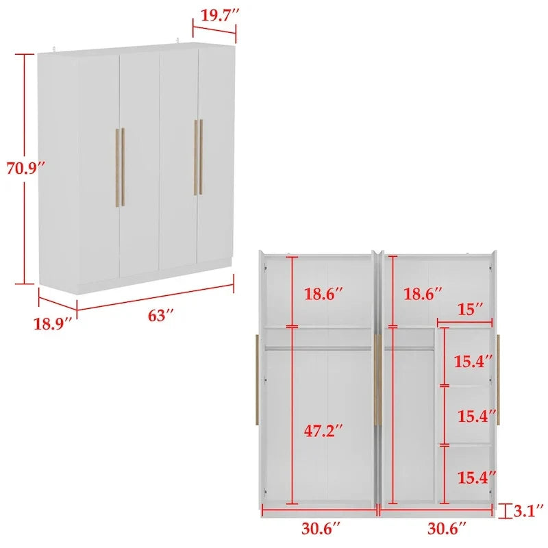 FUFU&GAGA Freestanding Solid Wood Wardrobe Closet With Storage Shelves