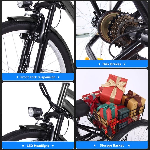 26 Inch Adult 3 Wheel Electric Tricycle With Basket, Fat Tires, 7 Speeds, 350W Motor, 36V 10Ah Battery - 0KT_3xfGu2r4etlrGenxGg69.