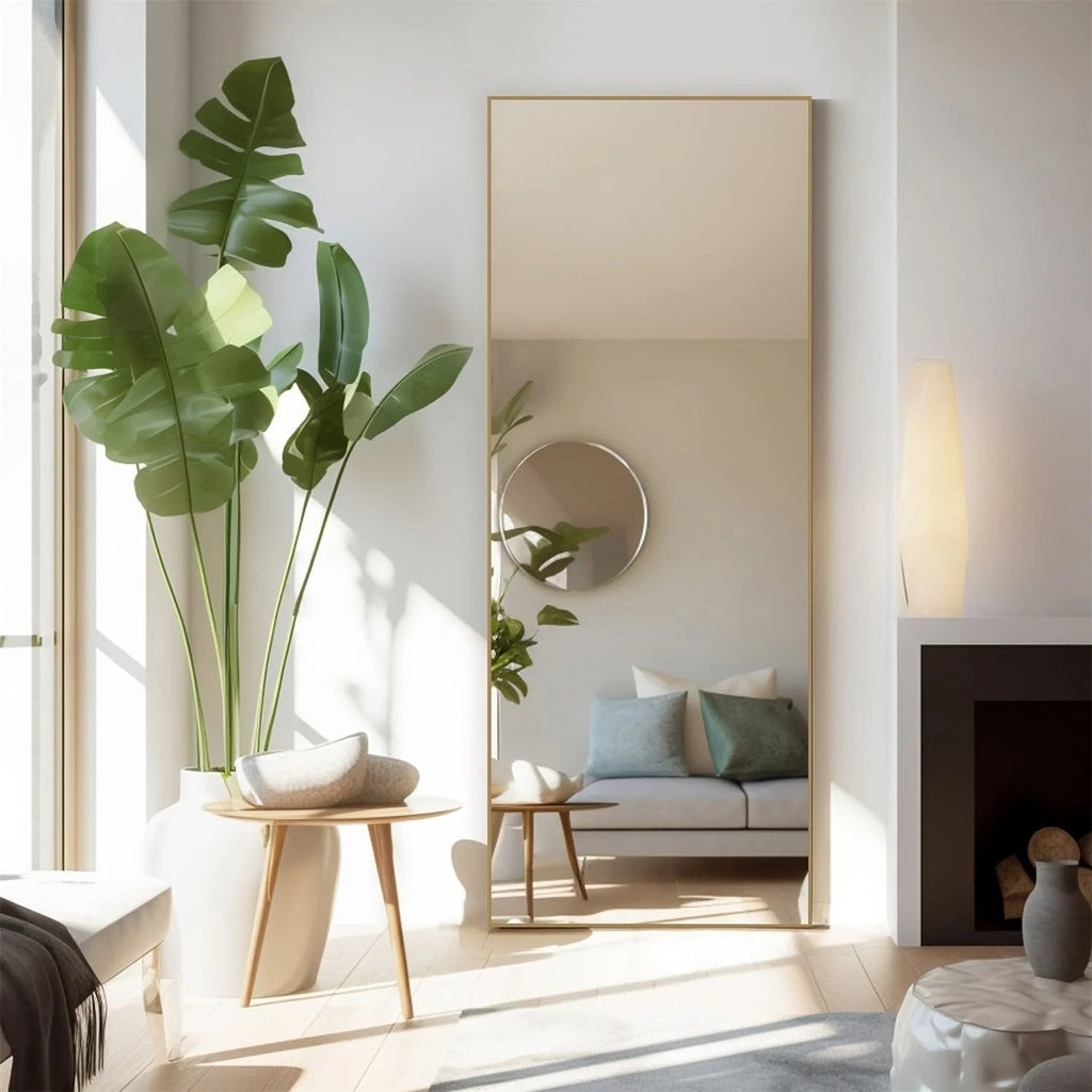 Full-Length Floor Mirror With Stand, Aluminum Alloy Frame - 71x30