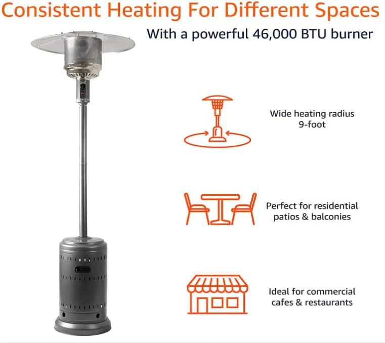 Amazon Basics Outdoor Propane Patio Heater With Wheels, 46,000 BTU - 61825