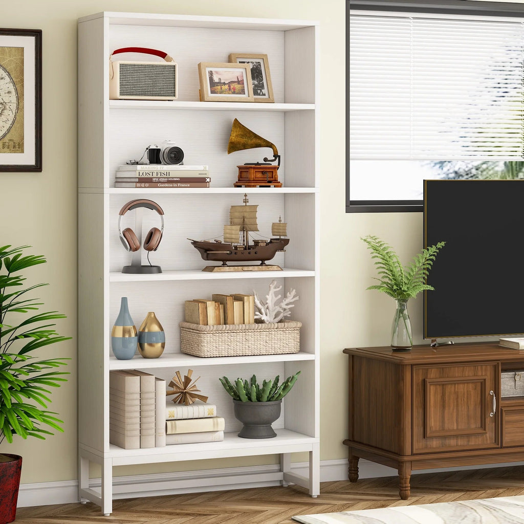 5-Tier Bookcase 31.5 Inch Wide x 11.81 Inch Deep x 70.87 Inch Tall - Sandalwood, Walnut, White, Black