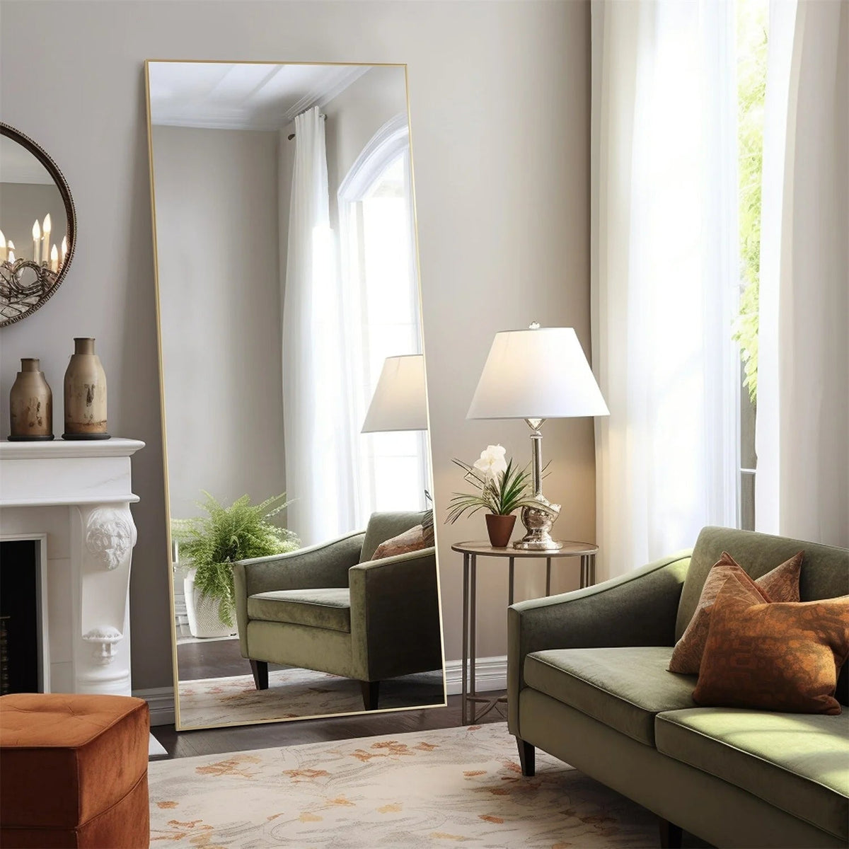 Full-Length Floor Mirror With Stand, Aluminum Alloy Frame - 71x30