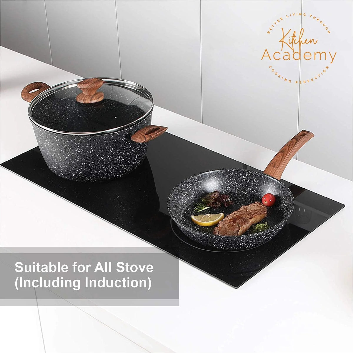Kitchen Academy 12 Piece Green Granite Nonstick Induction Cookware Set - KA-CS01