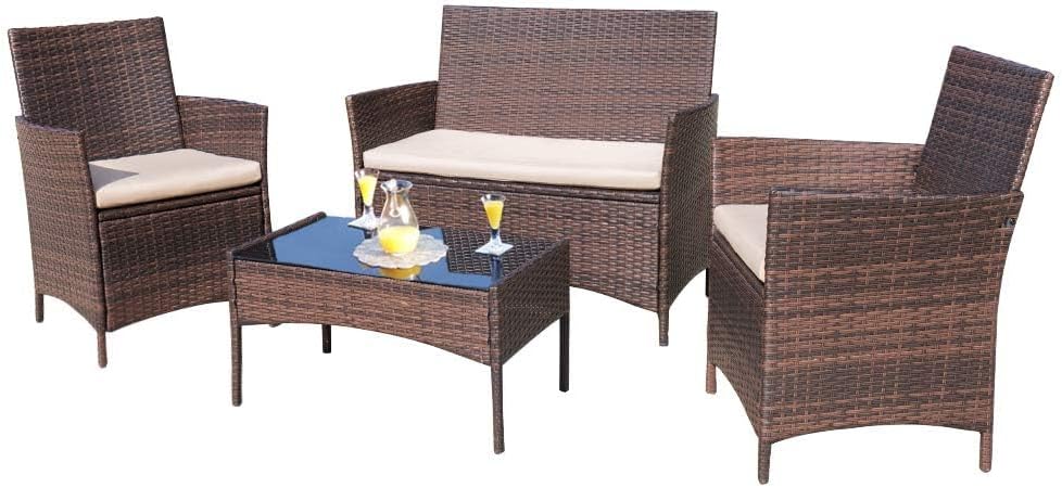 4-Piece Patio Rattan Wicker Furniture Set - T-LCRF834M18