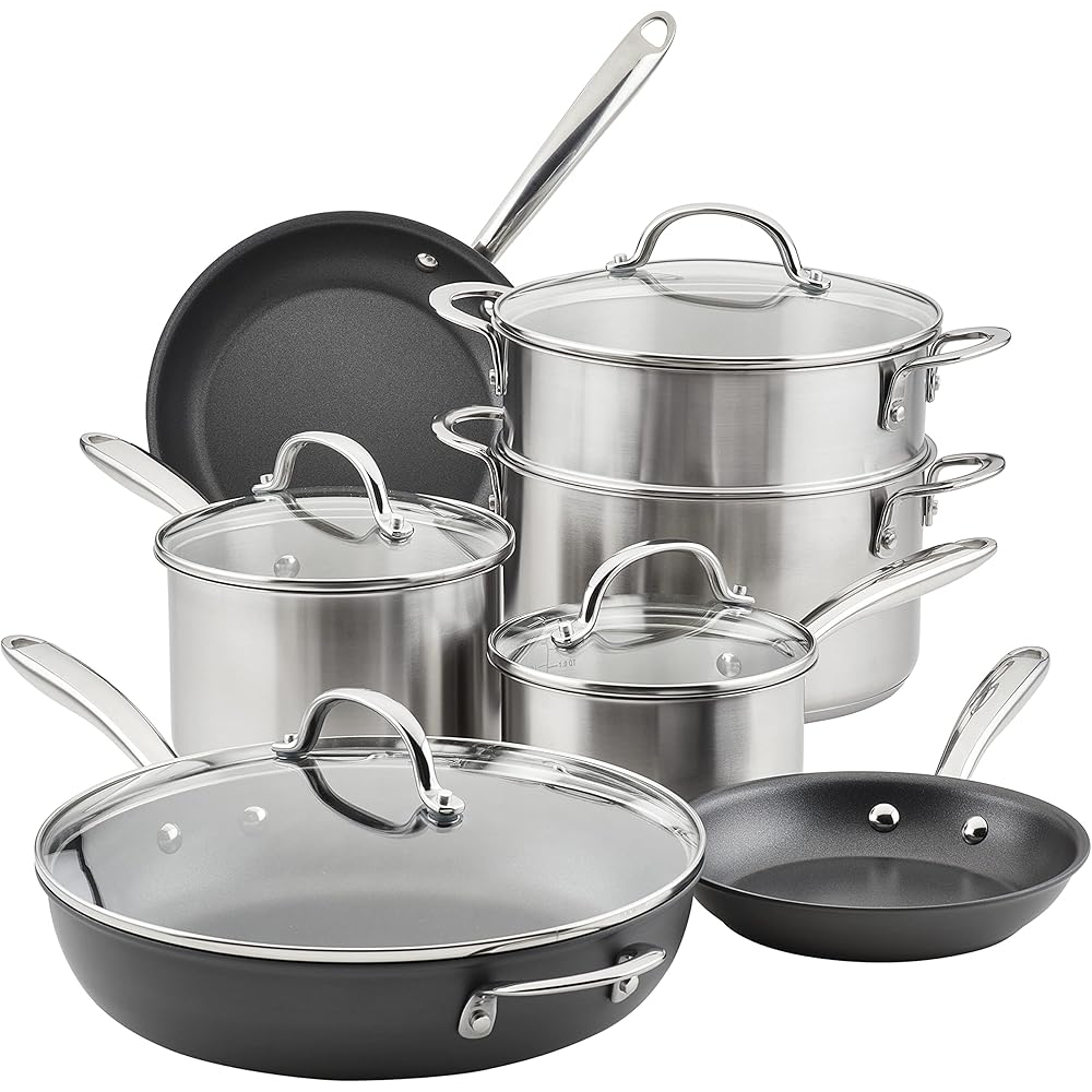 Rachael Ray Professional Stainless Steel And Hard Anodized Nonstick Cookware Set, 11 Piece, Gray And Silver - 70033