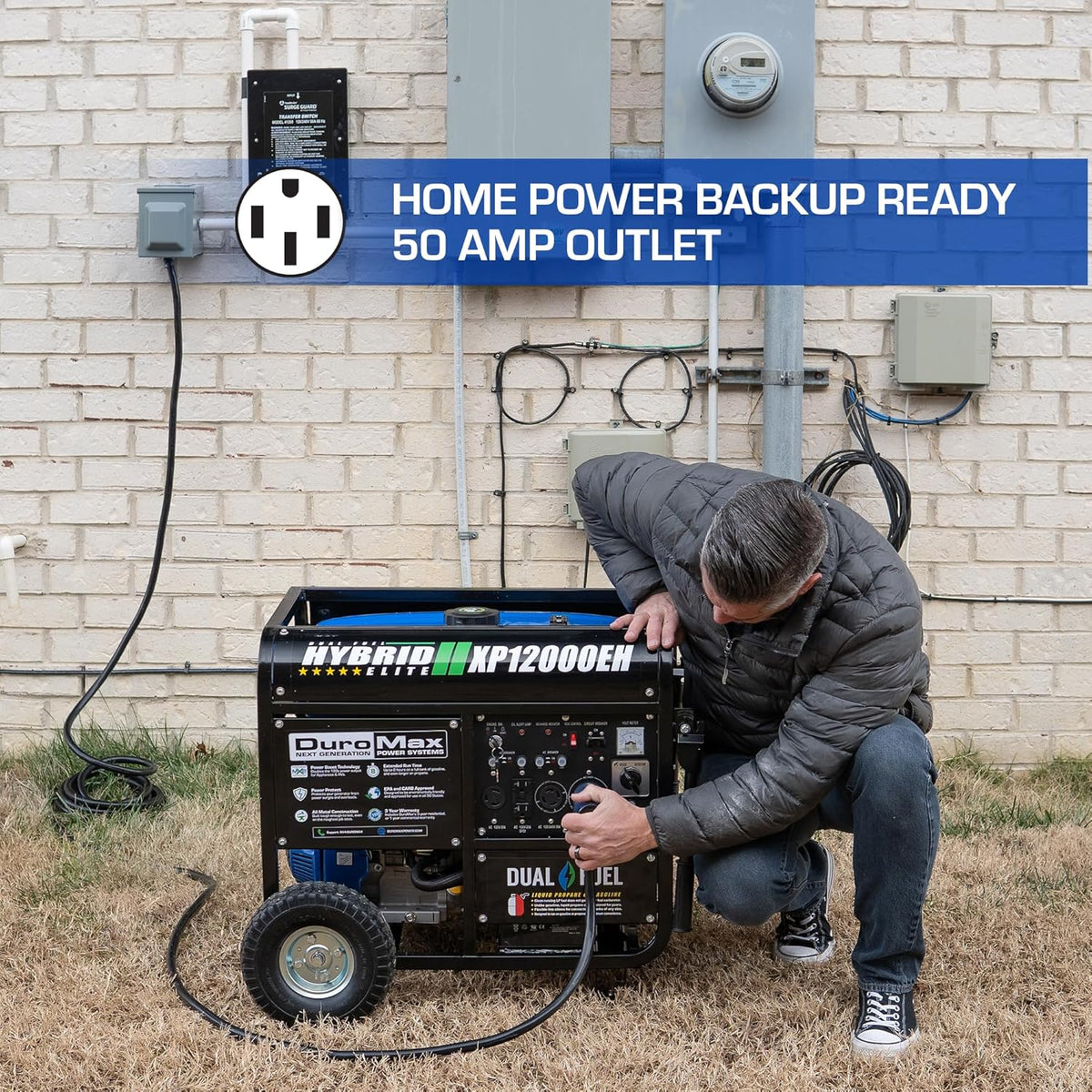 DuroMax 13,000-Watt Dual Fuel Portable Generator, Gasoline/Propane, Electric Start - XP13000EH