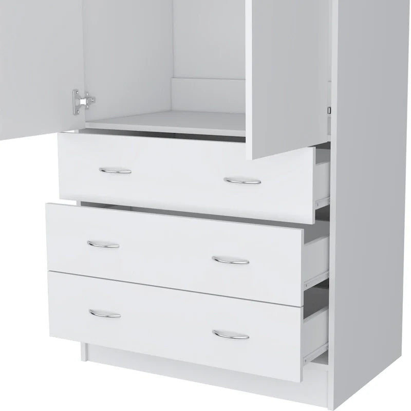 Devali Blue Double-Door Armoire With 3 Drawers And 1 Hanging Rod