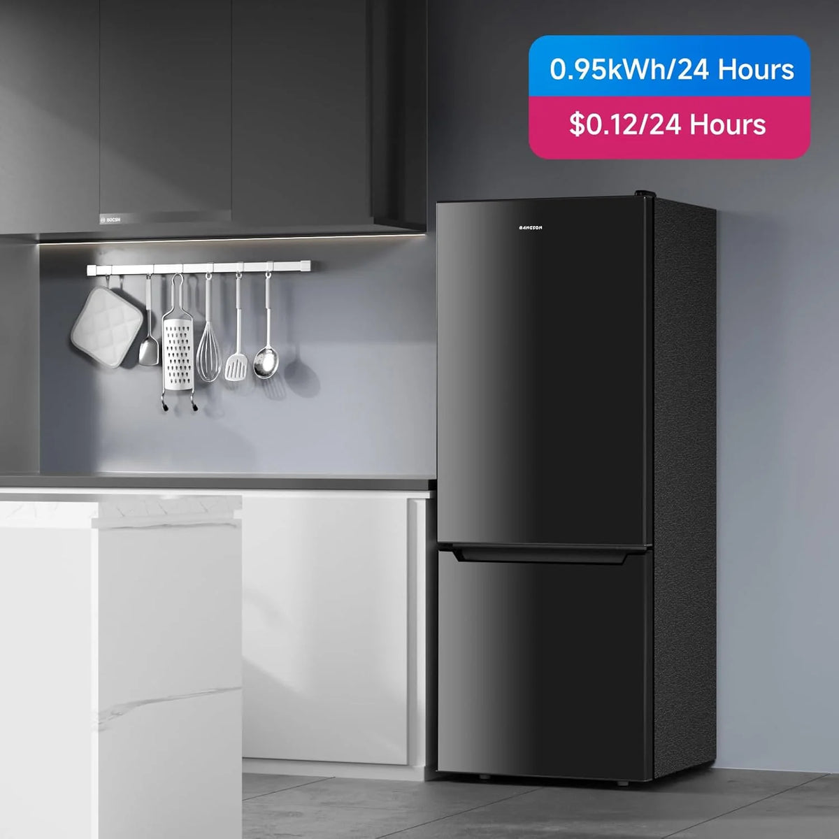 BANGSON Bottom Freezer Refrigerator 7.1 Cu.Ft Black - 2 Door