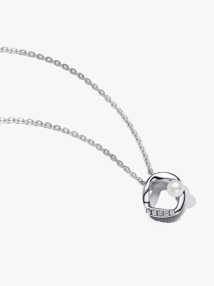 Organically Shaped Pavé Circle & Treated Freshwater Cultured Pearl Collier Necklace