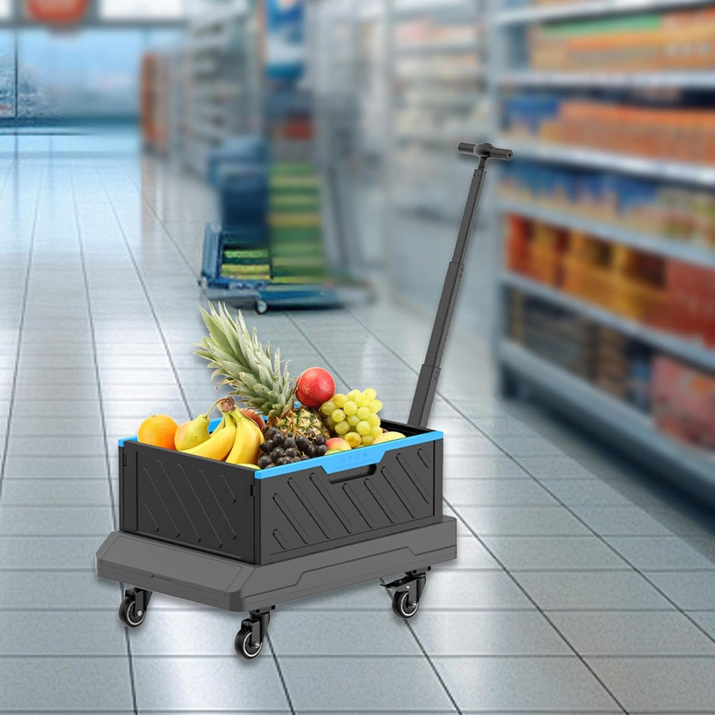 Foldable Wheeled Trolley Cart With Adjustable Handle, 60 x 40 x 80 cm