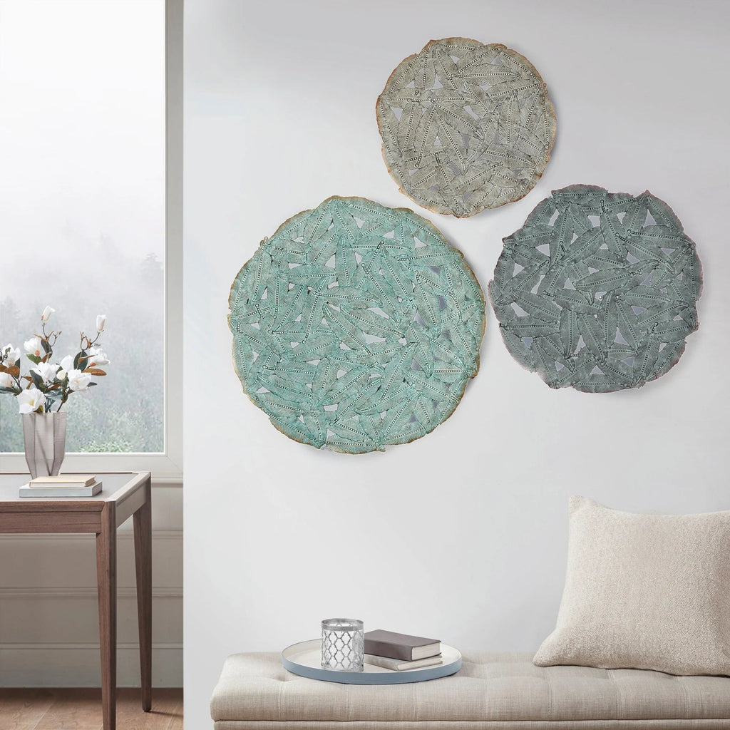 Textured Feather 3-Piece Metal Disc Wall Decor Set - 20in, 17.25in, 14.25in
