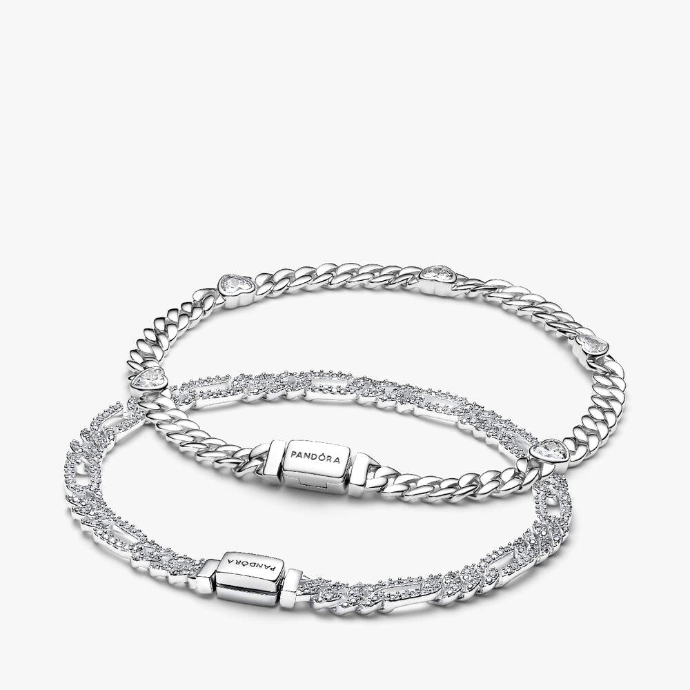 His and Hers Cuban Chain Heart and Oval Bracelet Set