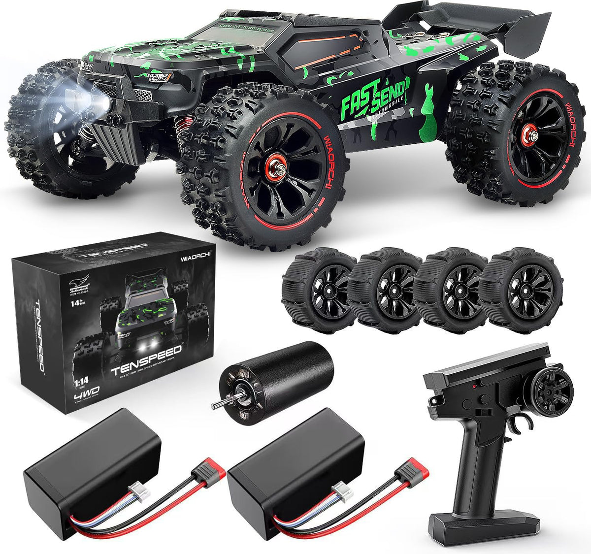 WIAORCHI 1/16 RTR Brushless RC Car 42 mph - 2 Batteries