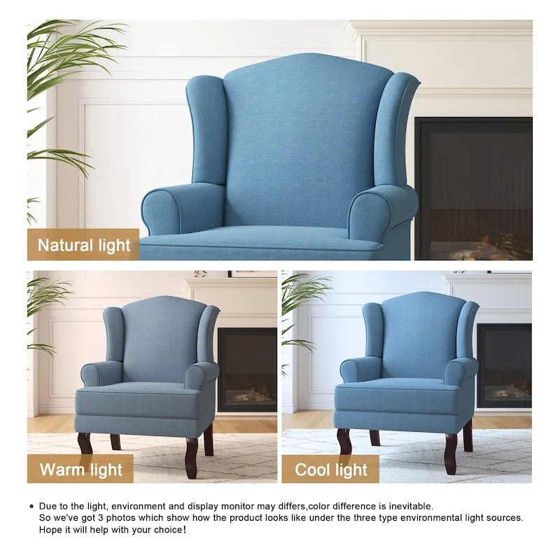 Traditional Wingback Upholstered Accent Chairs, Set of 2, 31 W x 31.8 D x 42.9 H