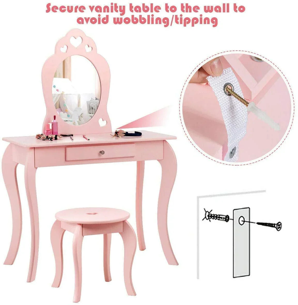 Fireflowery Kids Vanity Table With Detachable Top, Mirror And Drawer - FY-HW64356