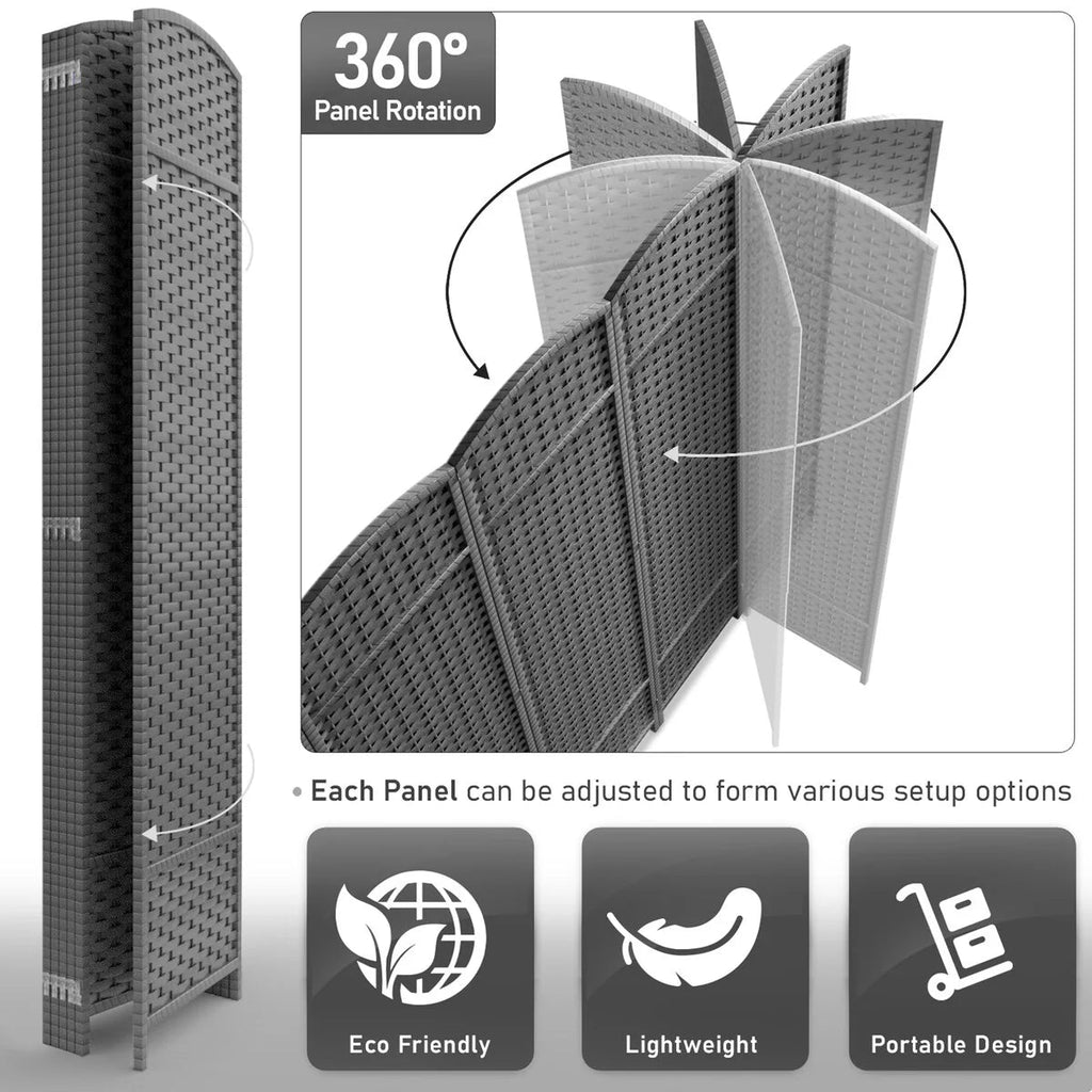 6-Panel Room Divider Privacy Screen With Hand-Woven Mesh Panels - 6 Ft Tall