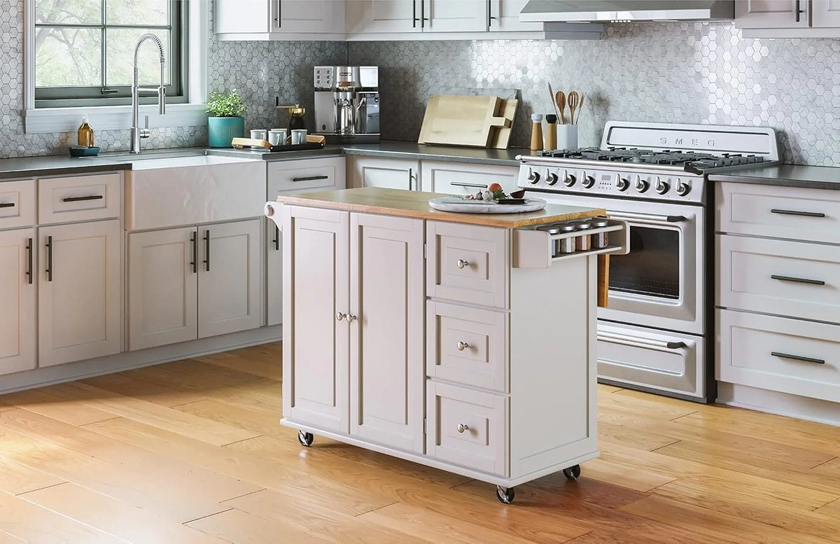 homestyles Dolly Madison Mobile Kitchen Island Cart, Soft White, 18in D x 53in W x 36in H