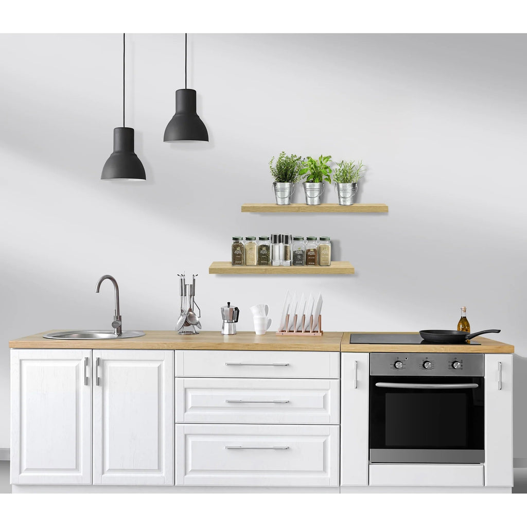 Floating Engineered Wood Wall Shelves, Set Of 3, 23.75 in x 9.25 in
