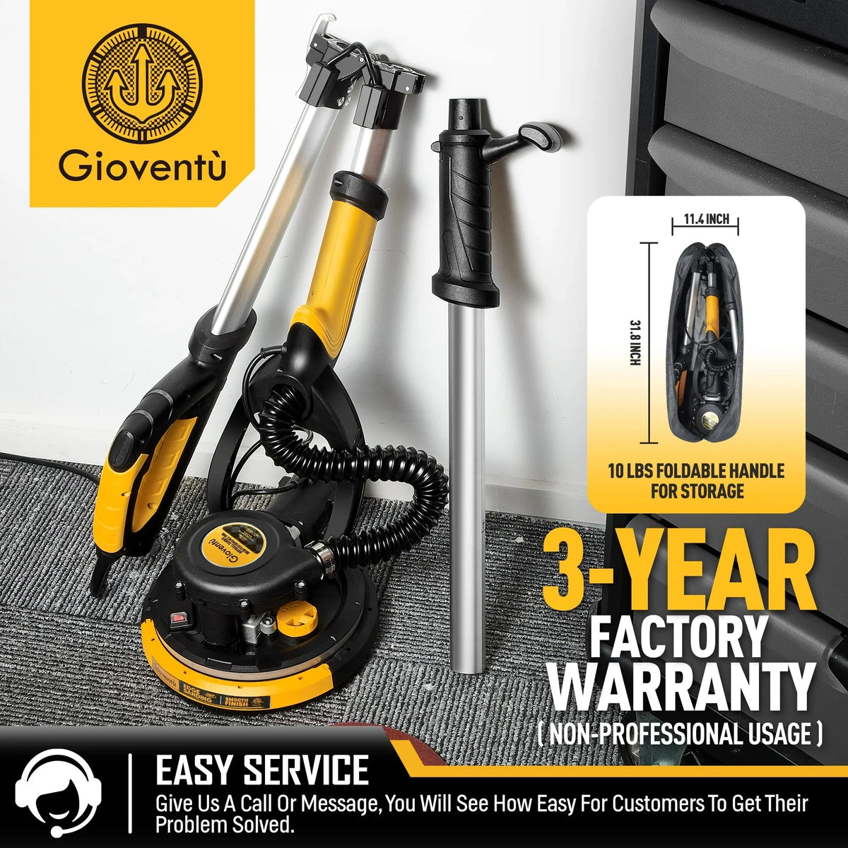 Giovent Electric Drywall Sander With Dust Extraction, 6.5-Amp, 8-2/5-Inch