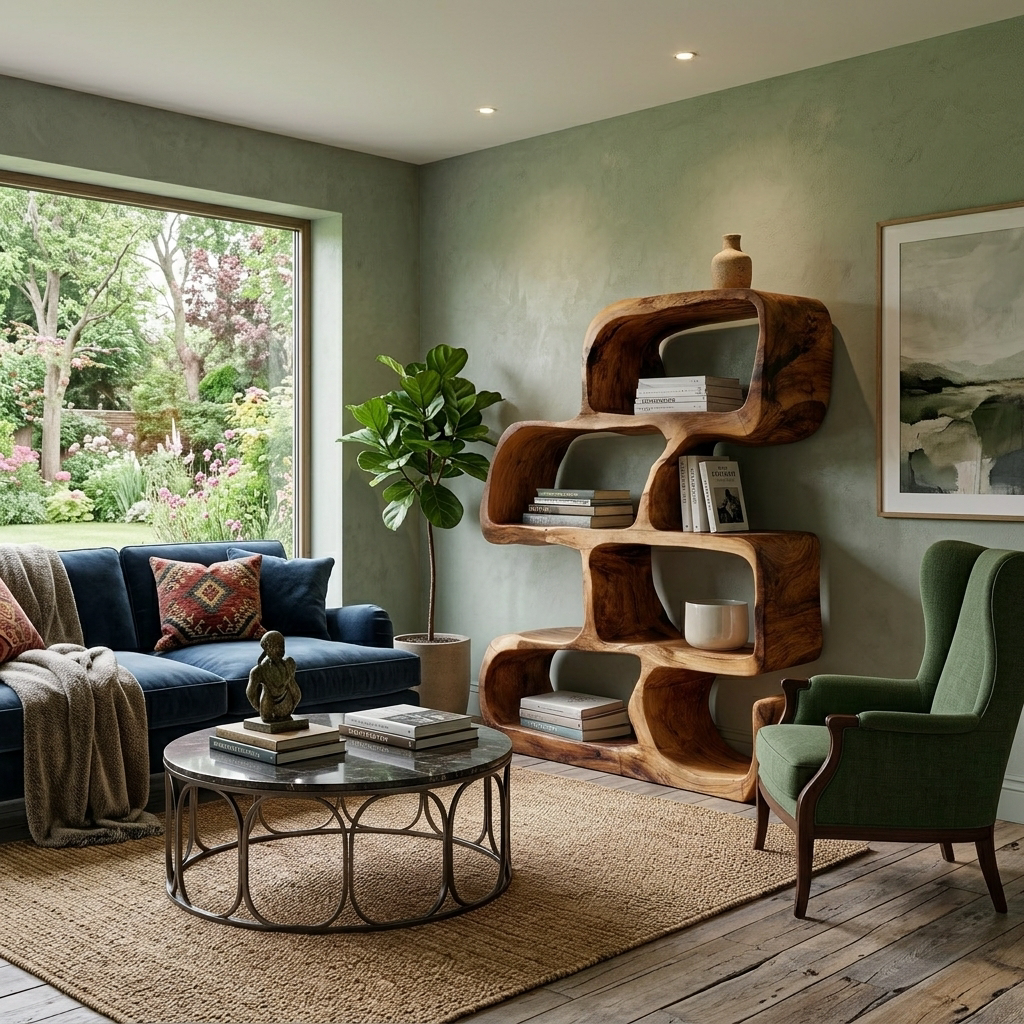 Artistic Wooden Standing Shelf For Modern Home