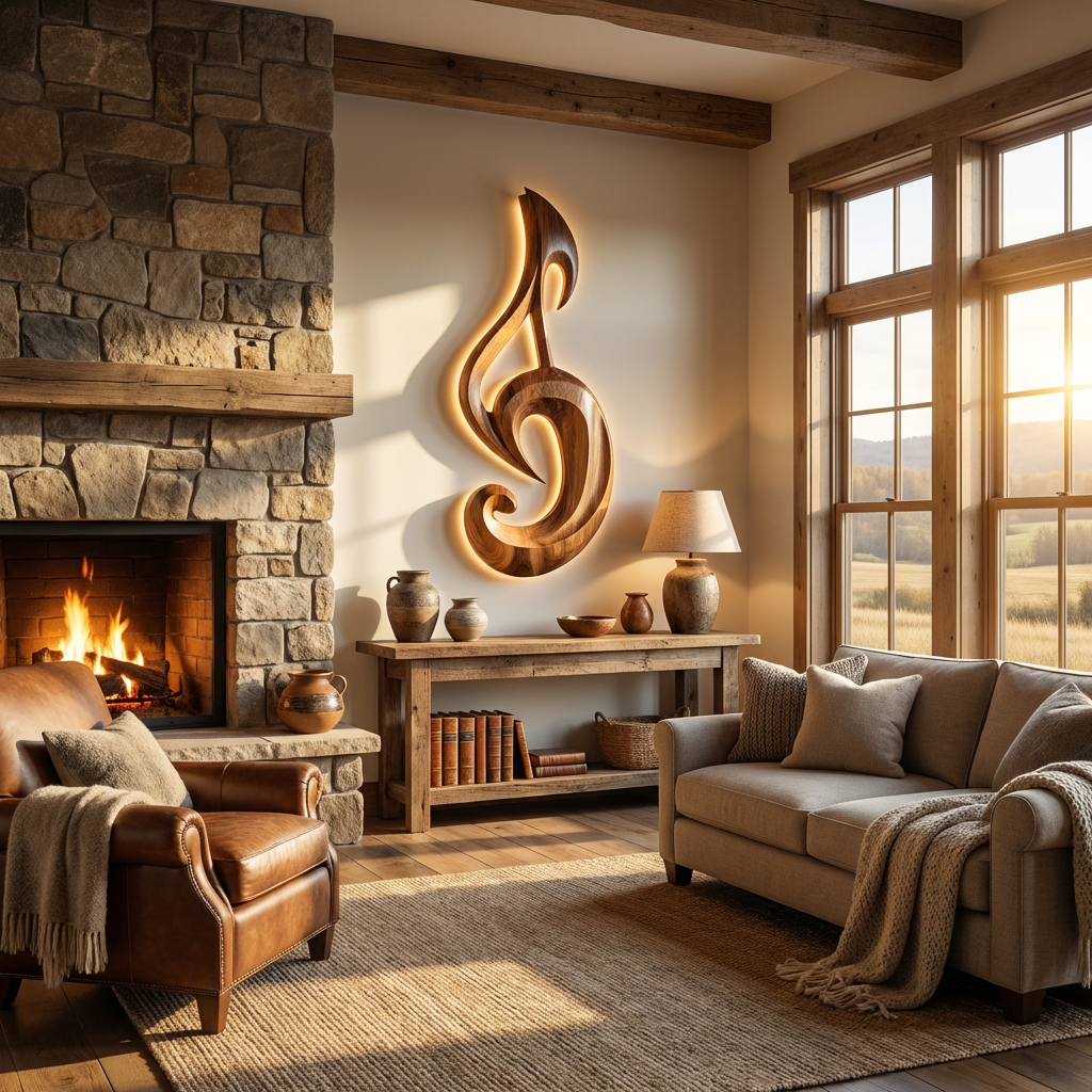 Artistic Wood Wall Art With Carving Musical Notes For Bedroom