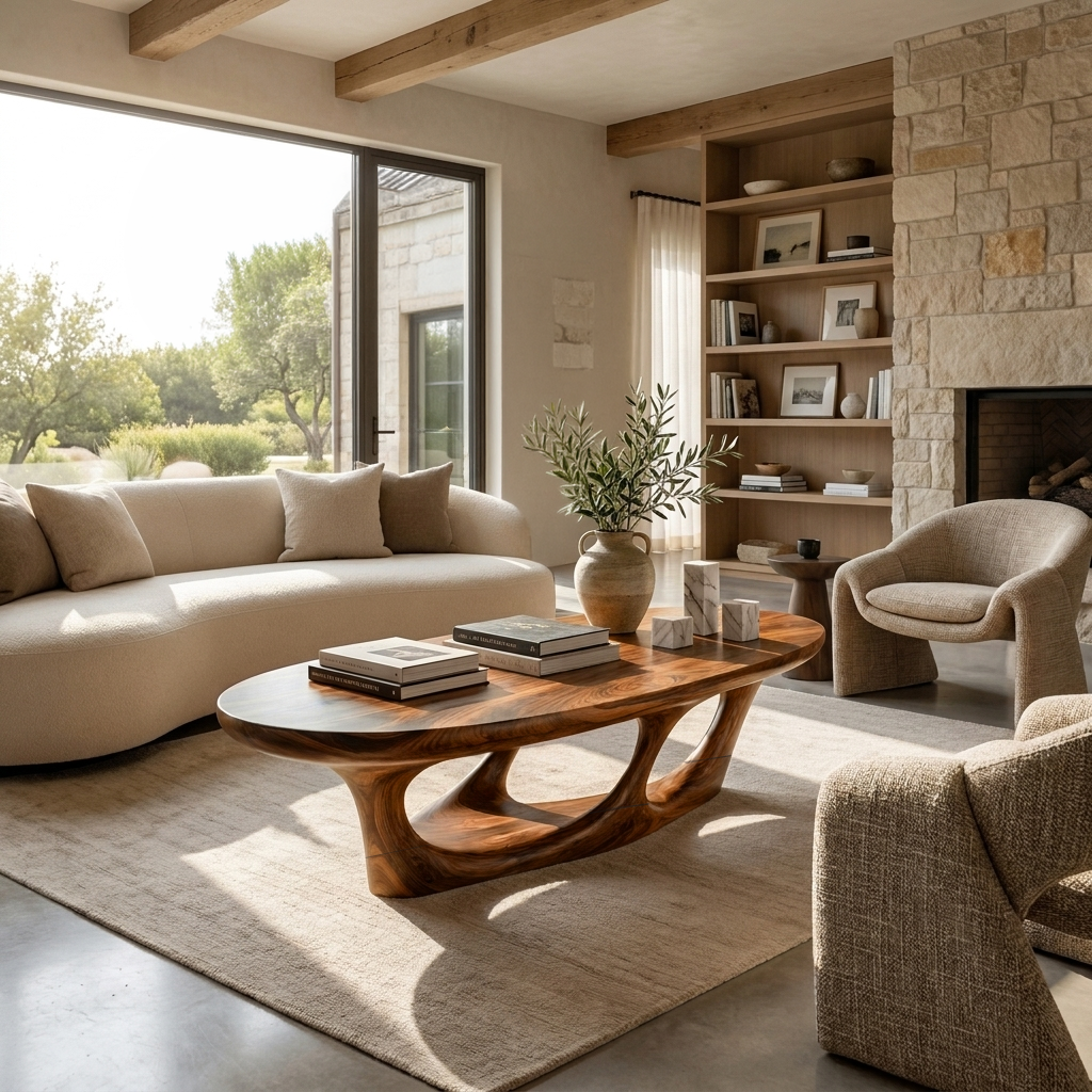 Contemporary Coffee Table With Flowing Open Loop Base For Home