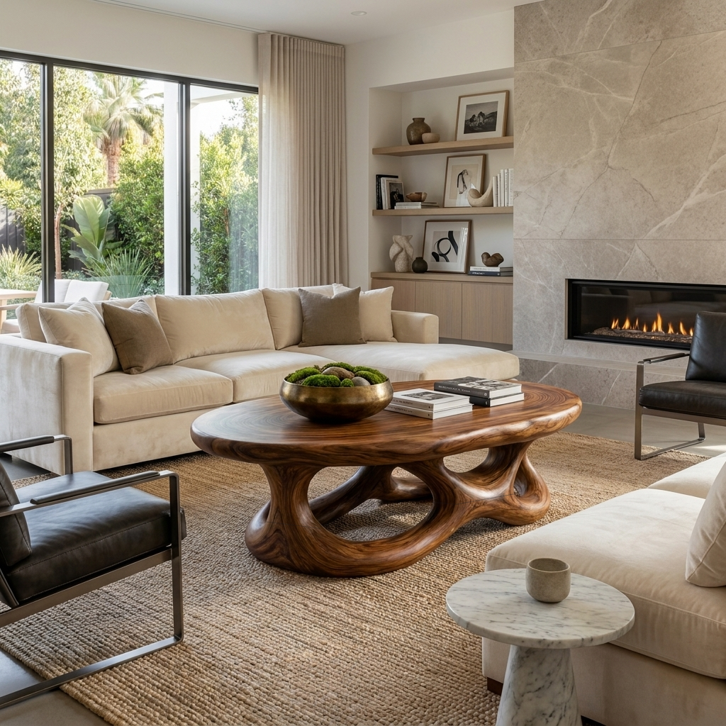 Contemporary Coffee Table With Organic Openwork Base For Designer Interior