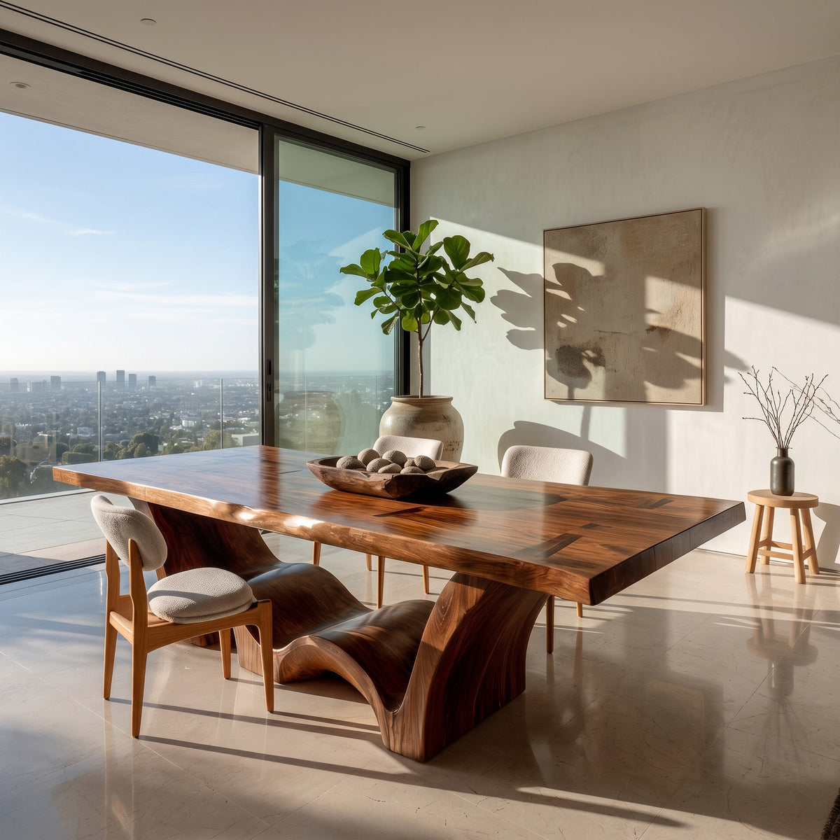 Artistic Wave Leg Wood Dining Table For Designer Dining Room