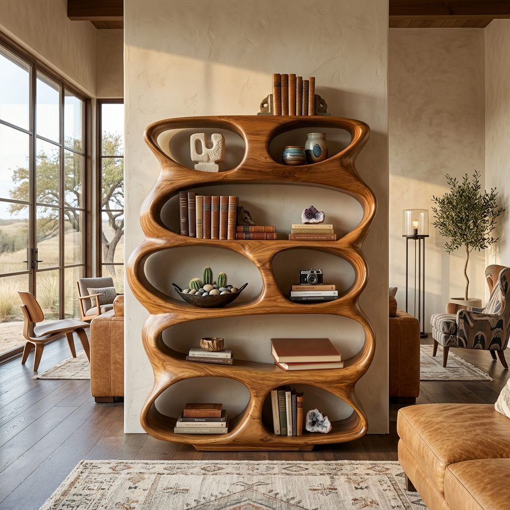 Contemporary Flowing Form Bookshelf For Living Room Storage