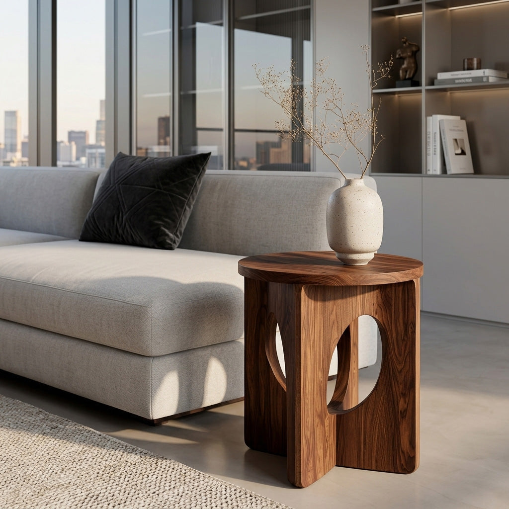 Contemporary Natural Wood Round Side Table For Living Furniture