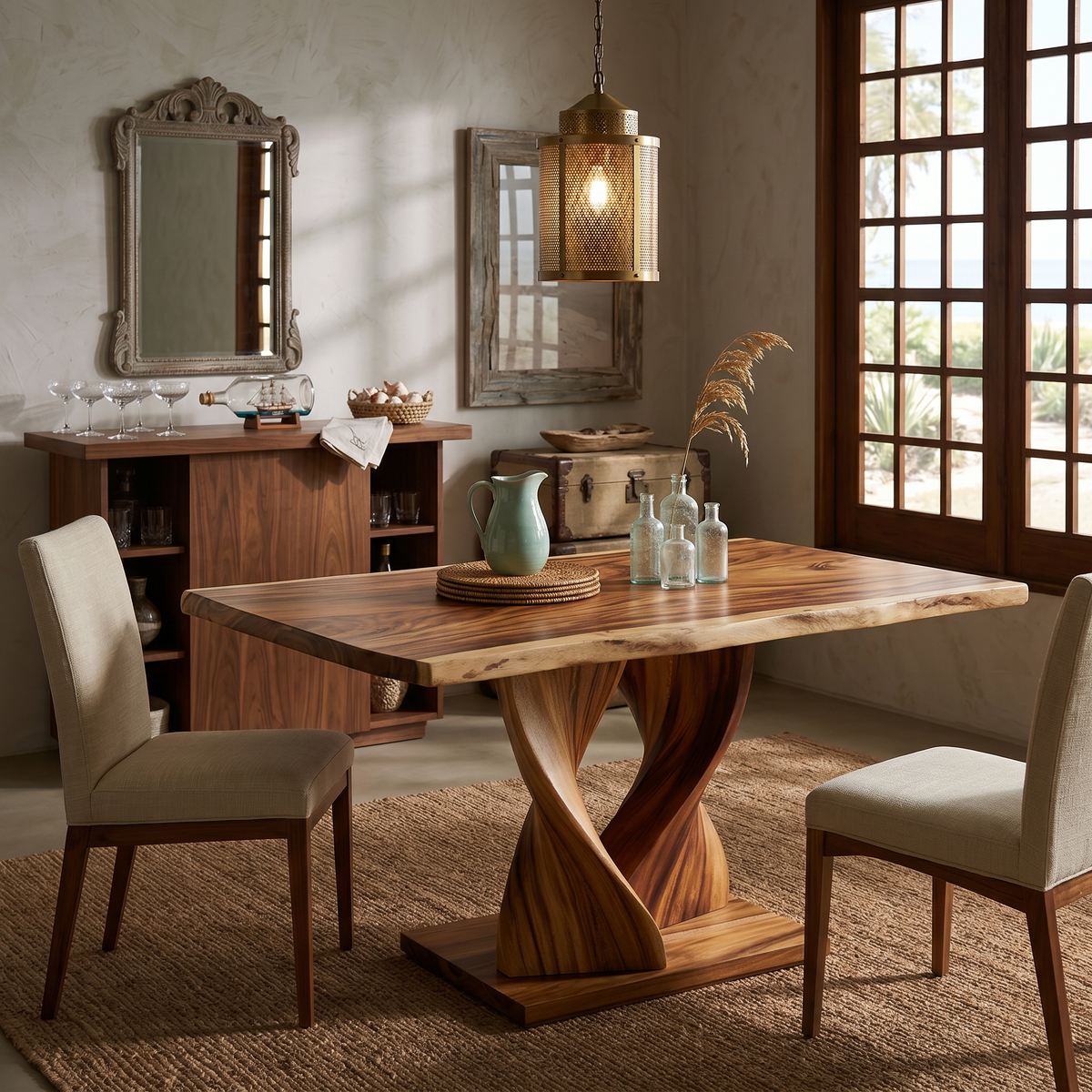 Boho Rectangular Feast Table For Coastal Dining Room