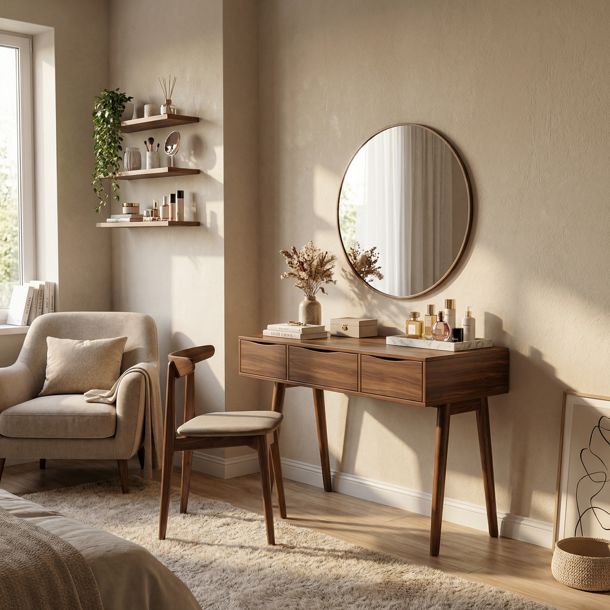 Boho Vanity Table Studio Apartment Makeup Area Dressing Space