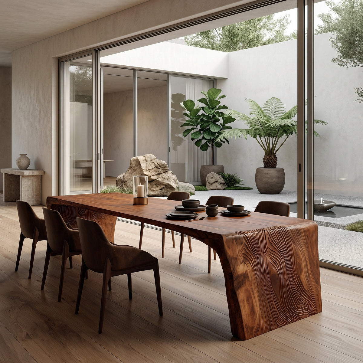 Contemporary Carved Wooden Dining Table For Dining Room