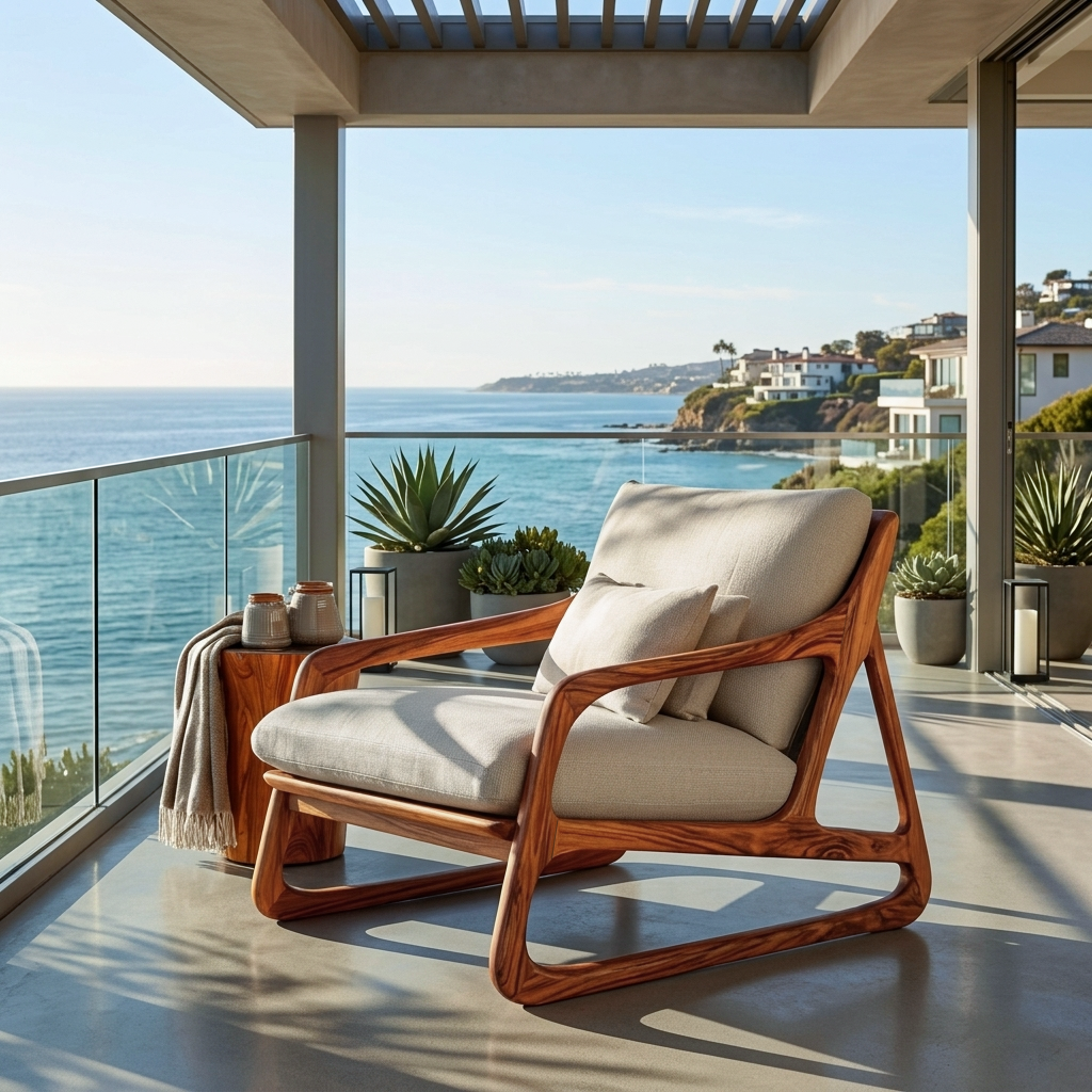 Artistic Wood Chair With Curved Structure For Home Balcony