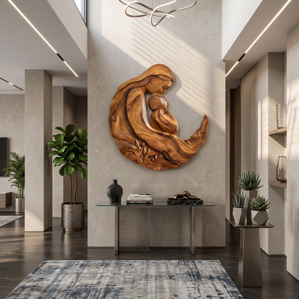 Artistic Motherhood Wall Decor With Carved Detail For Office