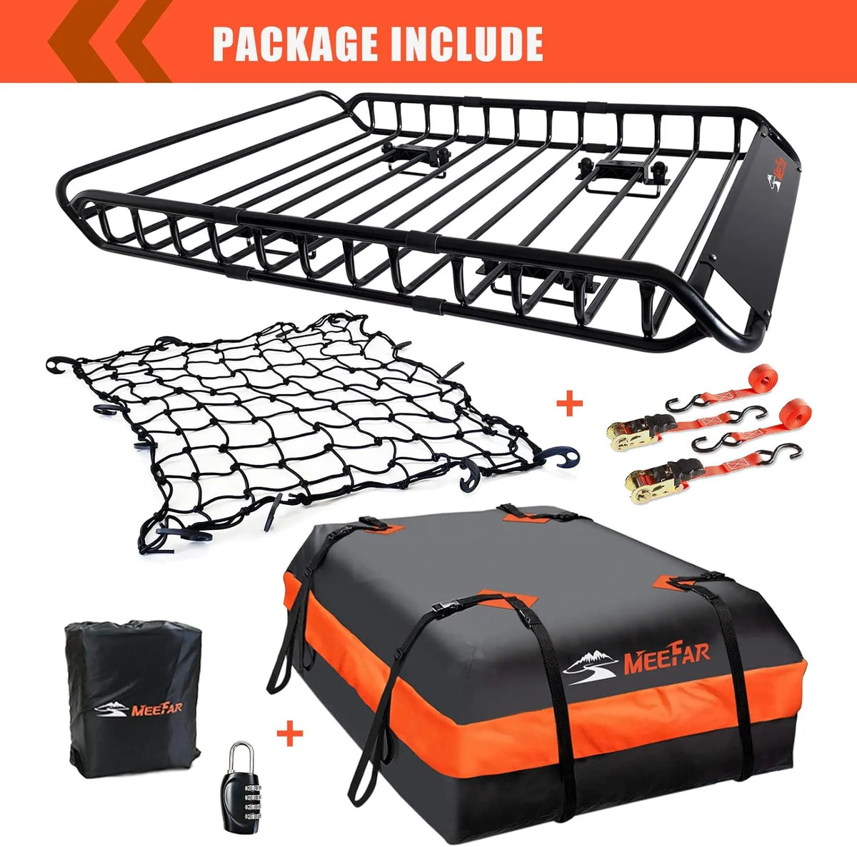 MeeFar Roof Cargo Basket 51 x 36 x 5 in with Waterproof Bag - MF-BSK-AND-BAG