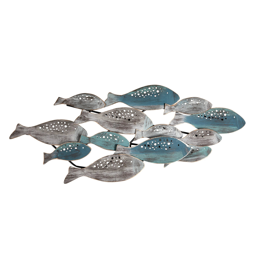 Metal Fish Wall Sculpture, Blue And Aqua, 35.75 Inches H x 14.75 Inches W x 1.75 Inches D