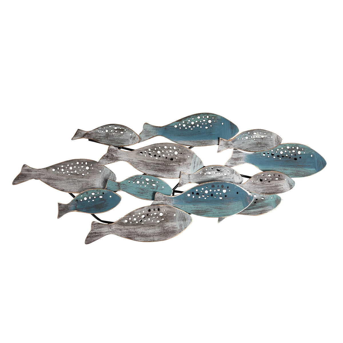 Metal Fish Wall Sculpture, Blue And Aqua, 35.75 Inches H x 14.75 Inches W x 1.75 Inches D