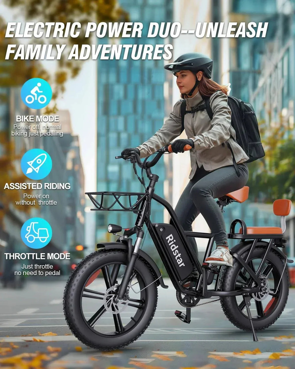 Bopzin Adult Electric Bicycle 1000W, 48V 15Ah Battery, 20 in x 4.0 in - FM001