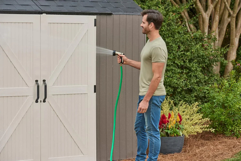 Rubbermaid Resin Outdoor Storage Shed With Floor, 7x7 ft, Gray